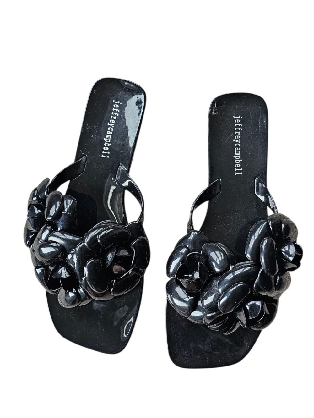 Jeffrey Campbell Fleuris Jelly Flip Flop Black Floral Thong Sandals Size 8